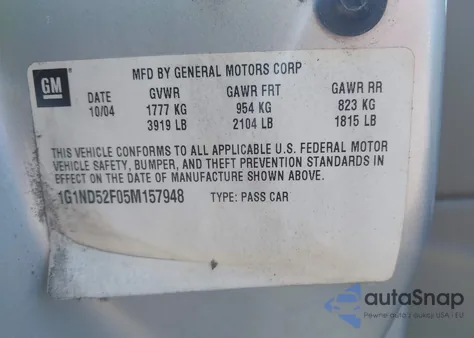 2005 Chevrolet Classic из США, поврежденный, VIN 1G1ND52F05M157948